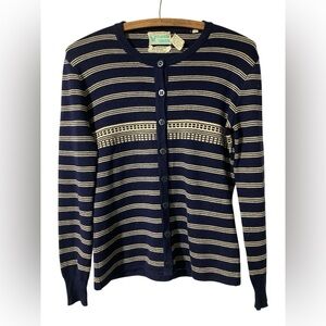 Vintage Sweater Franklin Simon Size 10 Stripes Blue Wool Blend